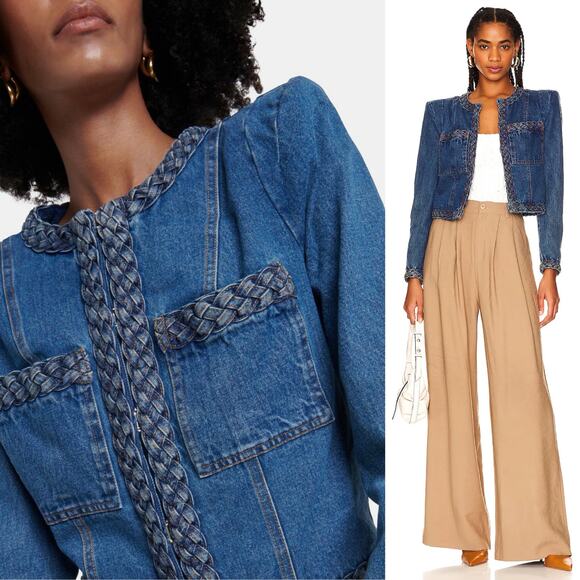 NWT Veronica Beard Arrowe Denim Jacket Collarless Blazer Jeans Size 8 - Picture 3 of 12